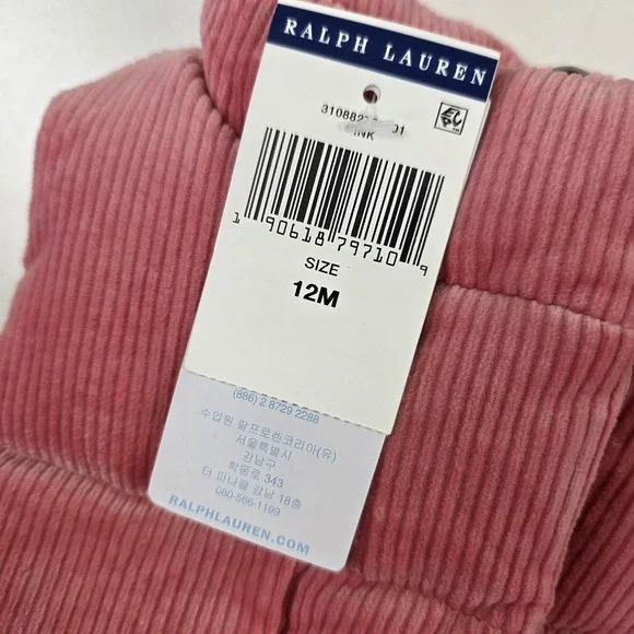 Ralph Lauren Vest Infant Girls 12-18M Pink Corduroy Puffer Quilted Sleeveless - Picture 3 of 9